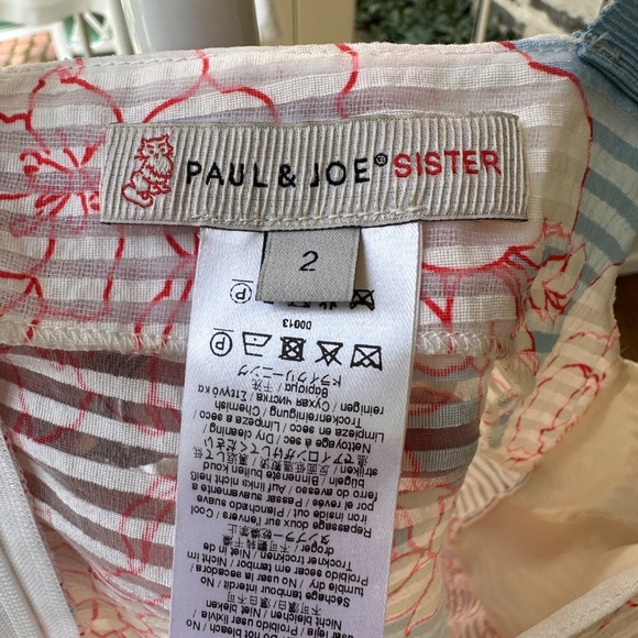 Paul & Joe Sister White Blue Red Floral Peplum Tank Top Size Small - Picture 6 of 8